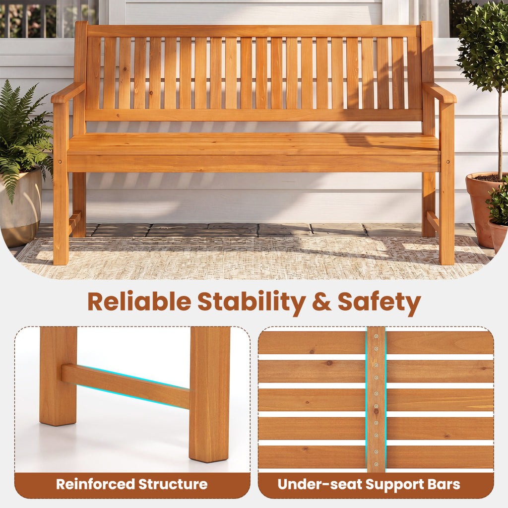 3-Seater Outdoor Wooden Bench 59 inch Large Garden with Backrest