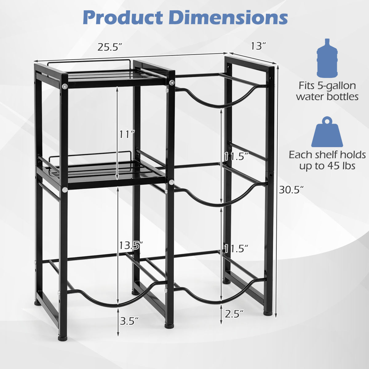3-Tier 5 Gallon Water Jug Holder with Shelves