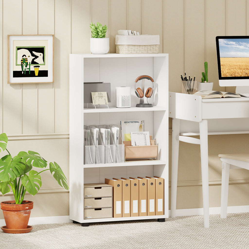 3-Tier Bookcase 42 Inch Tall Shelf with Anti-Tipping Kit - White