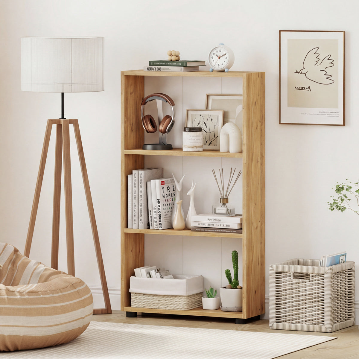 3-Tier Bookcase 42 Inch Tall Shelf with Anti-Tipping Kit - White