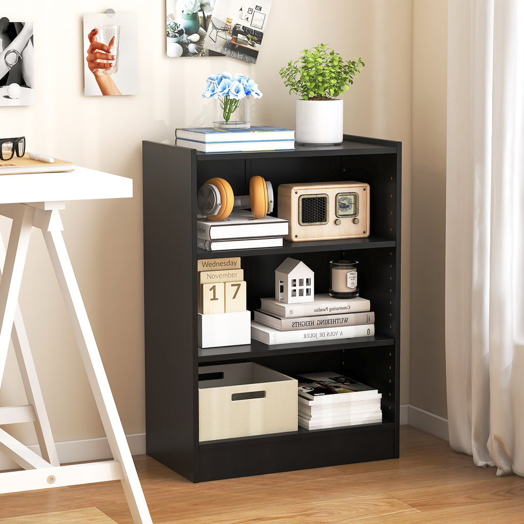 3-Tier Bookcase with Adjustable Shelves - Black