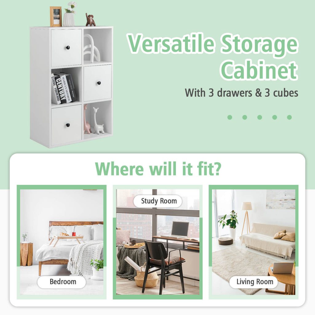 3-Tier Bookshelf with Anti-toppling Device for Living Room