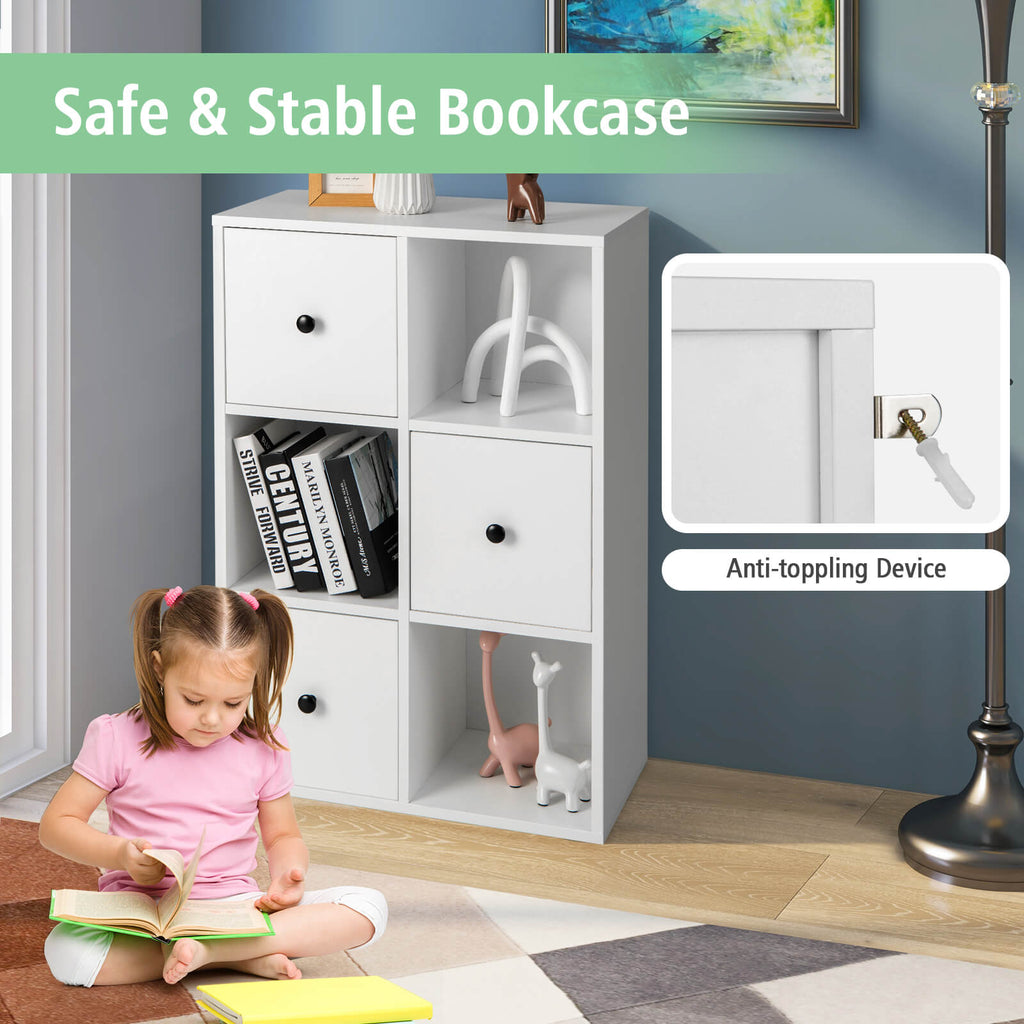 3-Tier Bookshelf with Anti-toppling Device for Living Room