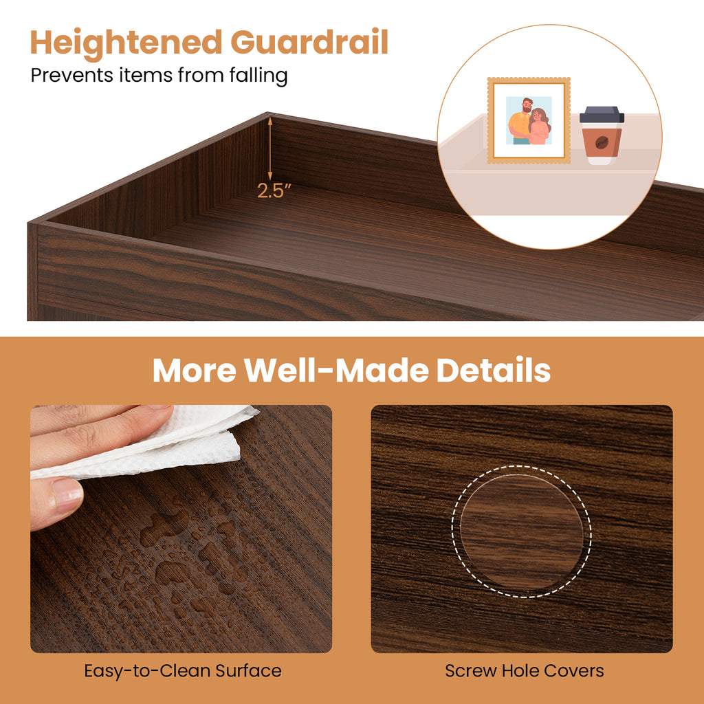 3-Tier Side End Table with Wheels, Walnut