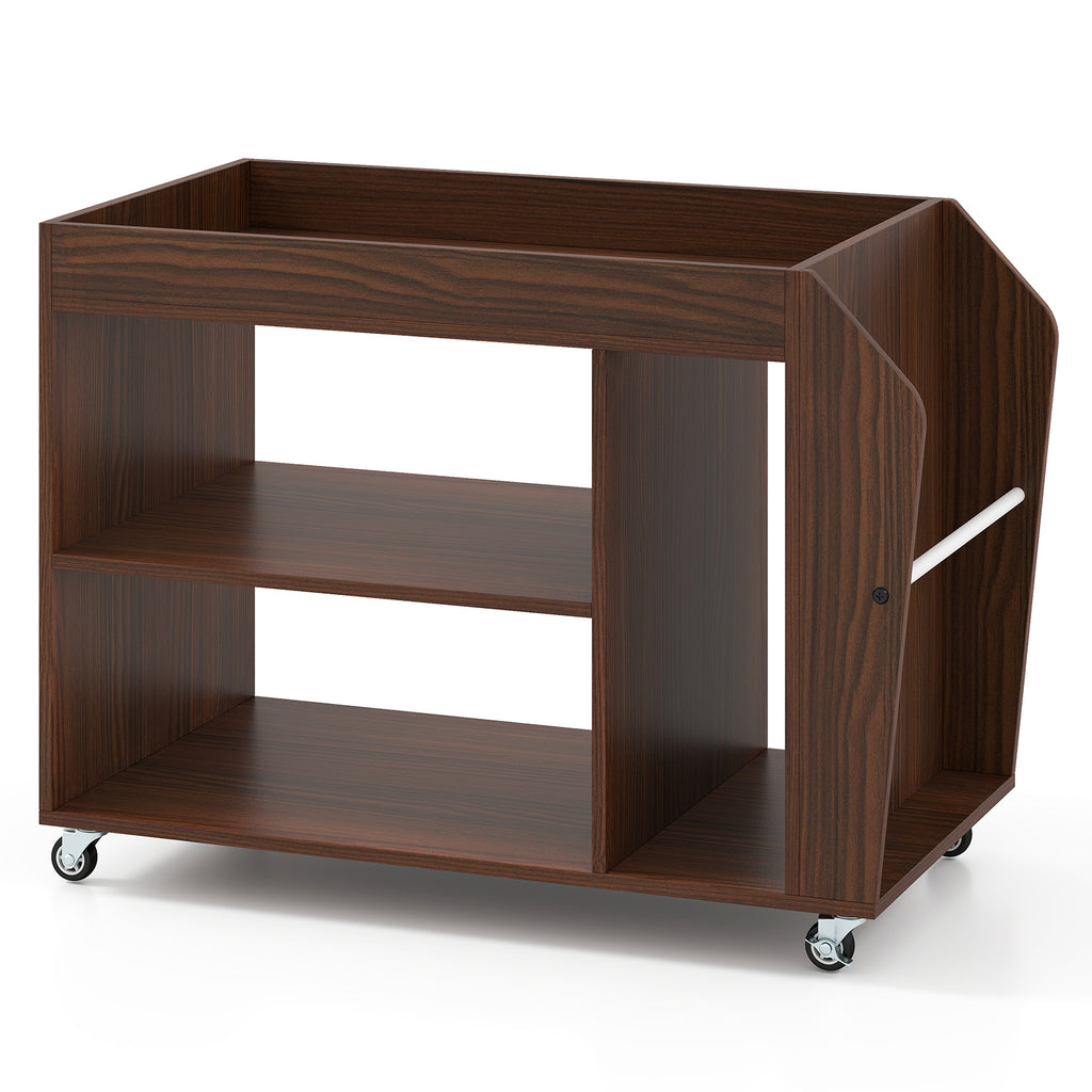 3-Tier Side End Table with Wheels, Walnut