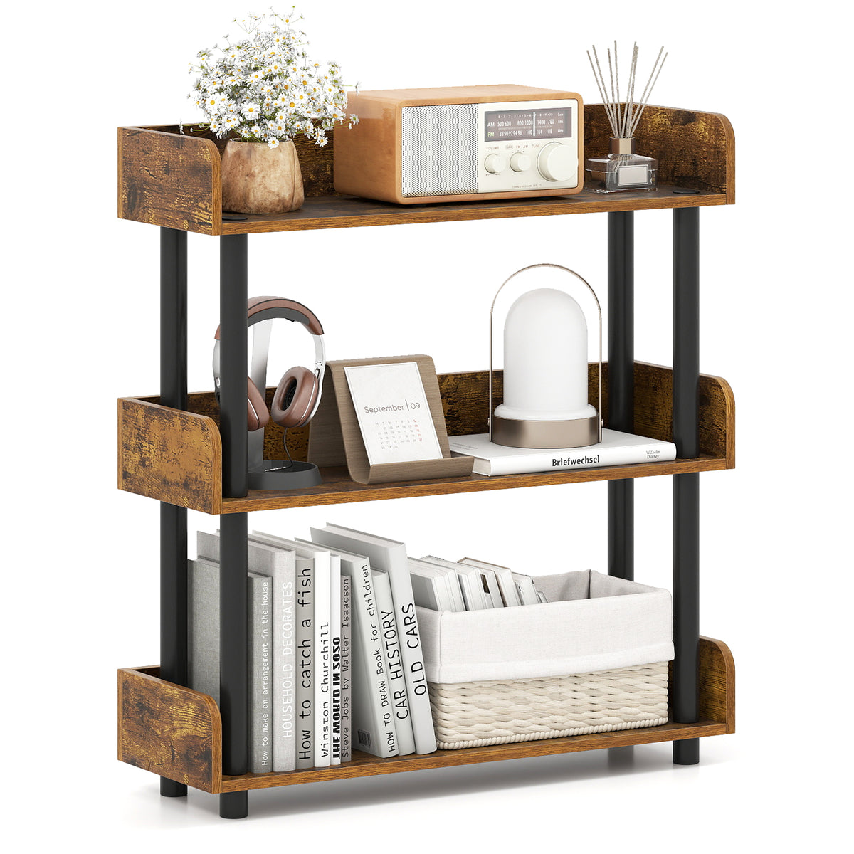 3-Tier Bookshelf with Anti-Tipping Kit - Black