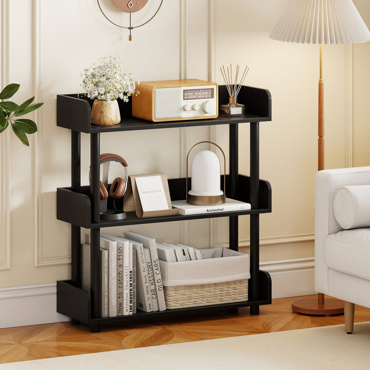 3-Tier Bookshelf with Anti-Tipping Kit - Black