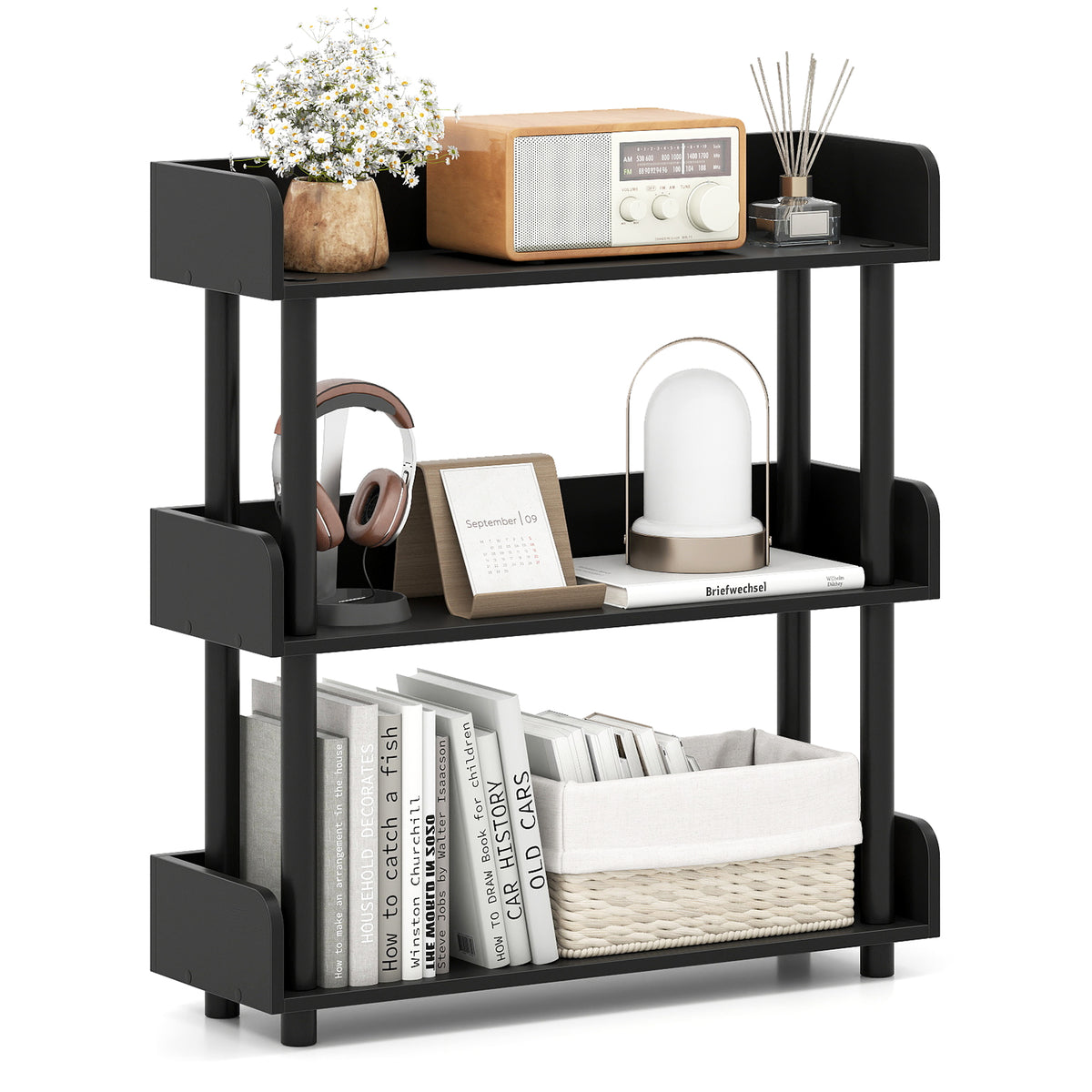 3-Tier Bookshelf with Anti-Tipping Kit - Black