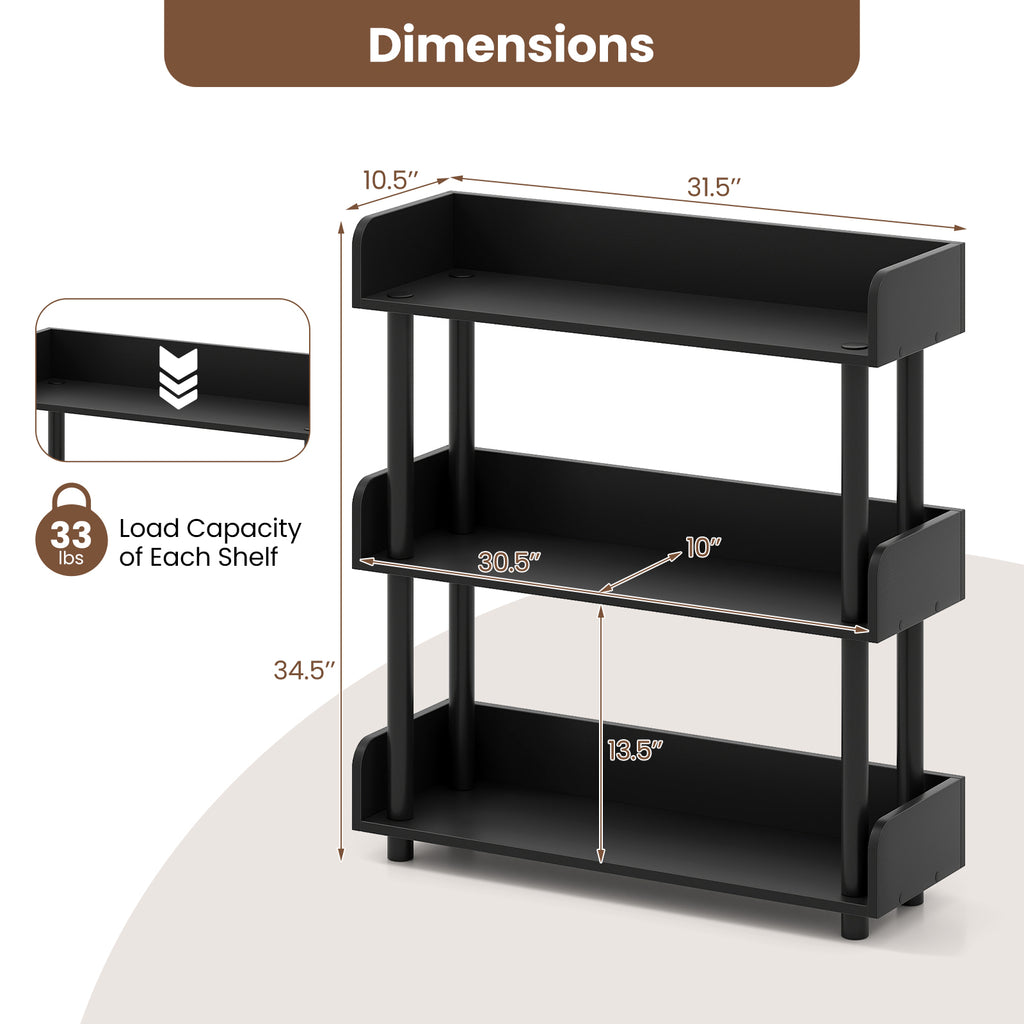 3-Tier Bookshelf with Anti-Tipping Kit - Black