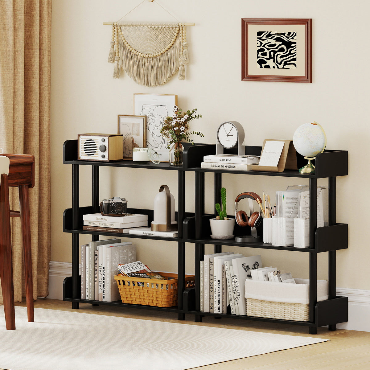 3-Tier Bookshelf with Anti-Tipping Kit - Black