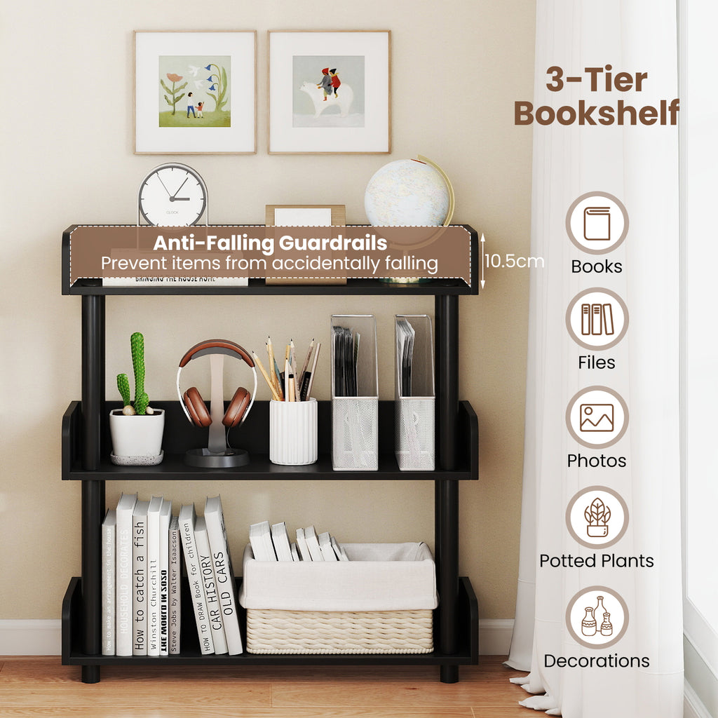 3-Tier Bookshelf with Anti-Tipping Kit - Black