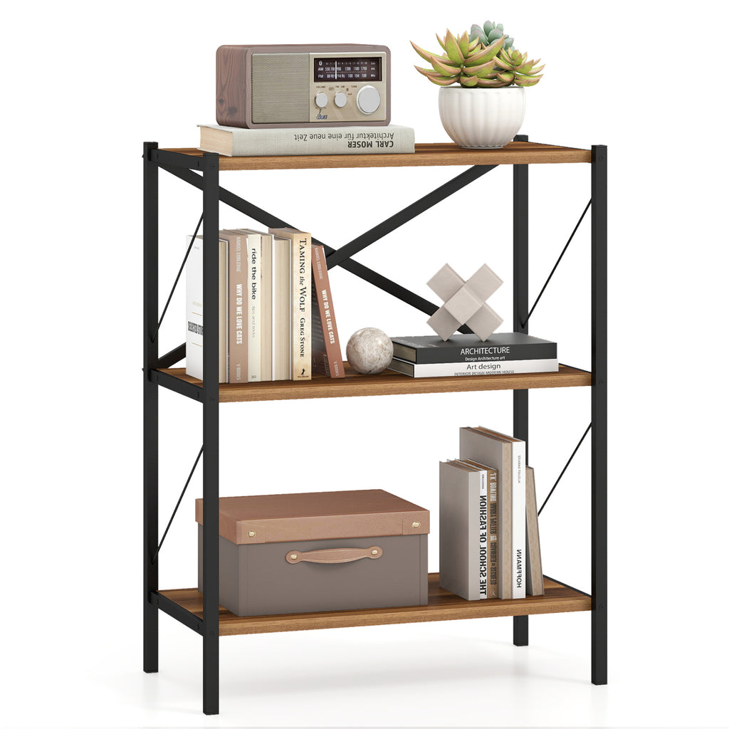 3-Tier Bookshelf with Heavy-Duty Metal Frame