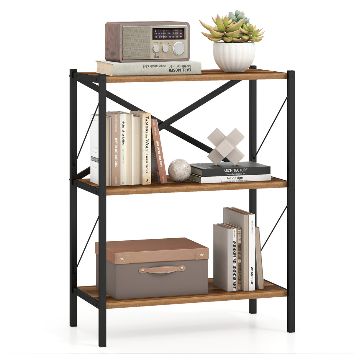 3-Tier Bookshelf with Heavy-Duty Metal Frame