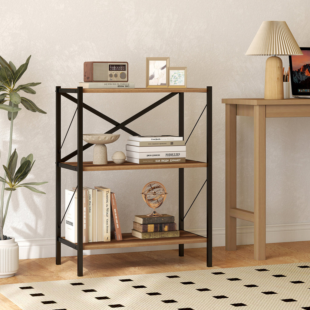 3-Tier Bookshelf with Heavy-Duty Metal Frame