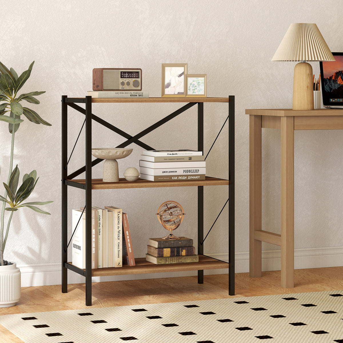 3-Tier Bookshelf with Heavy-Duty Metal Frame