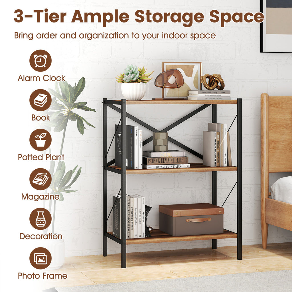 3-Tier Bookshelf with Heavy-Duty Metal Frame