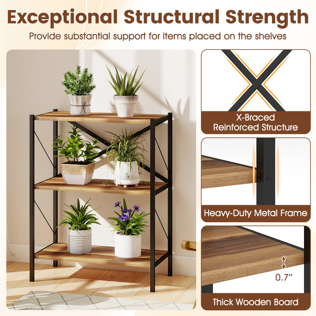 3-Tier Bookshelf with Heavy-Duty Metal Frame