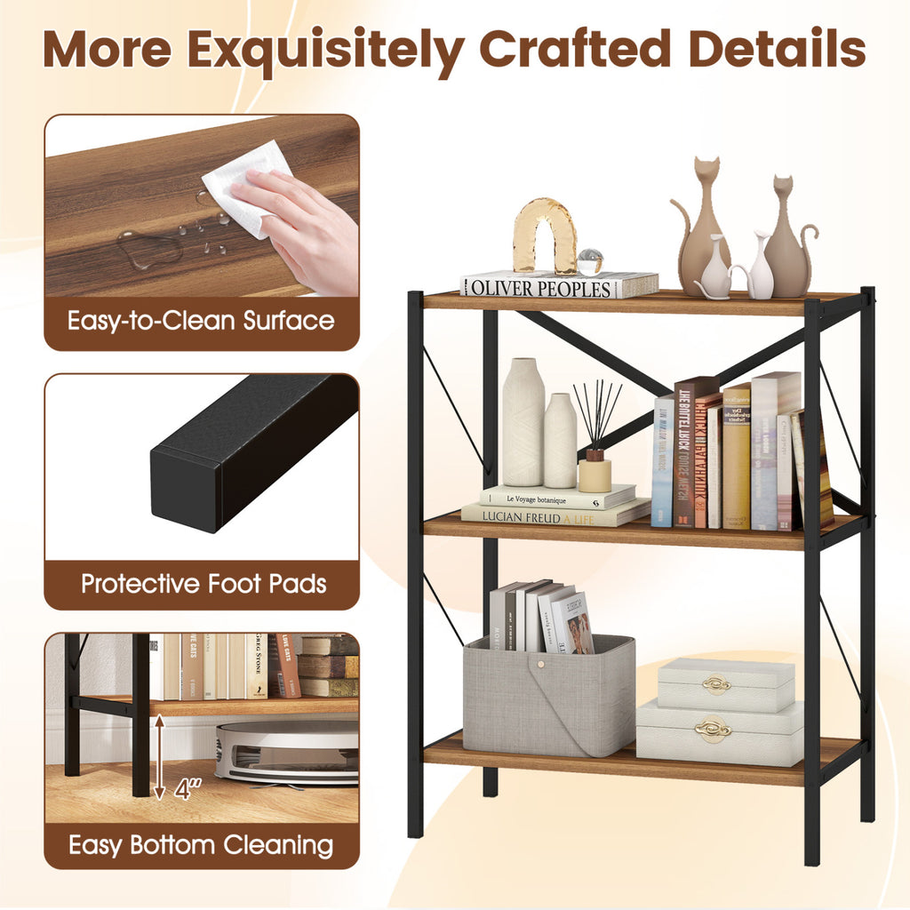 3-Tier Bookshelf with Heavy-Duty Metal Frame