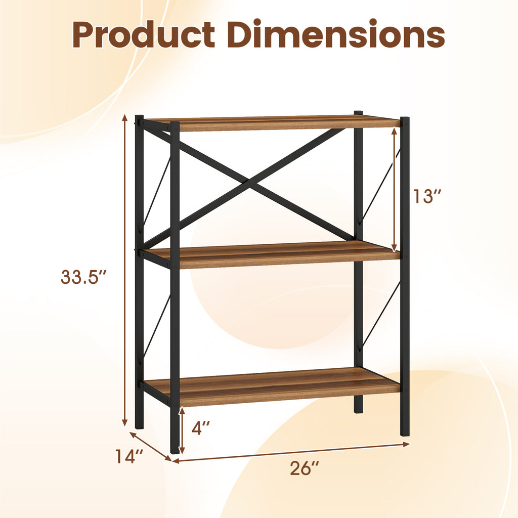 3-Tier Bookshelf with Heavy-Duty Metal Frame