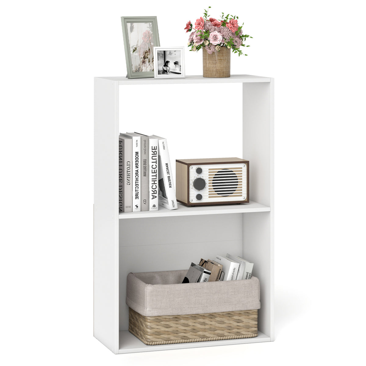 3-Tier Bookshelf with Storage Compartment - White