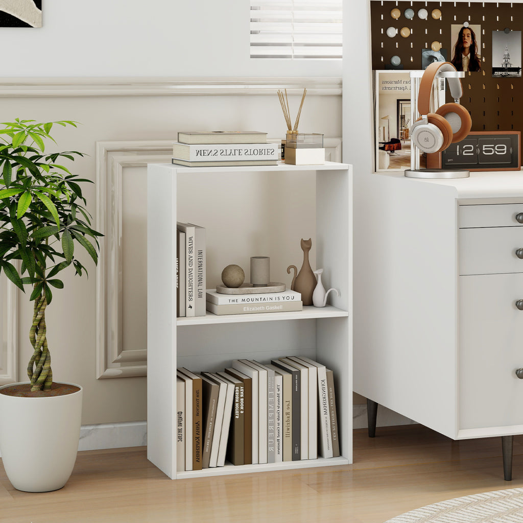 3-Tier Bookshelf with Storage Compartment - White