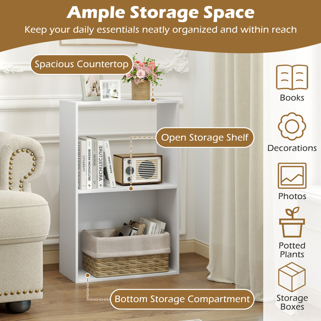 3-Tier Bookshelf with Storage Compartment - White