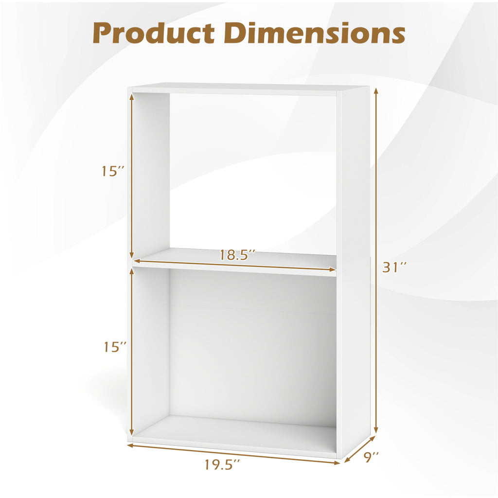 3-Tier Bookshelf with Storage Compartment - White