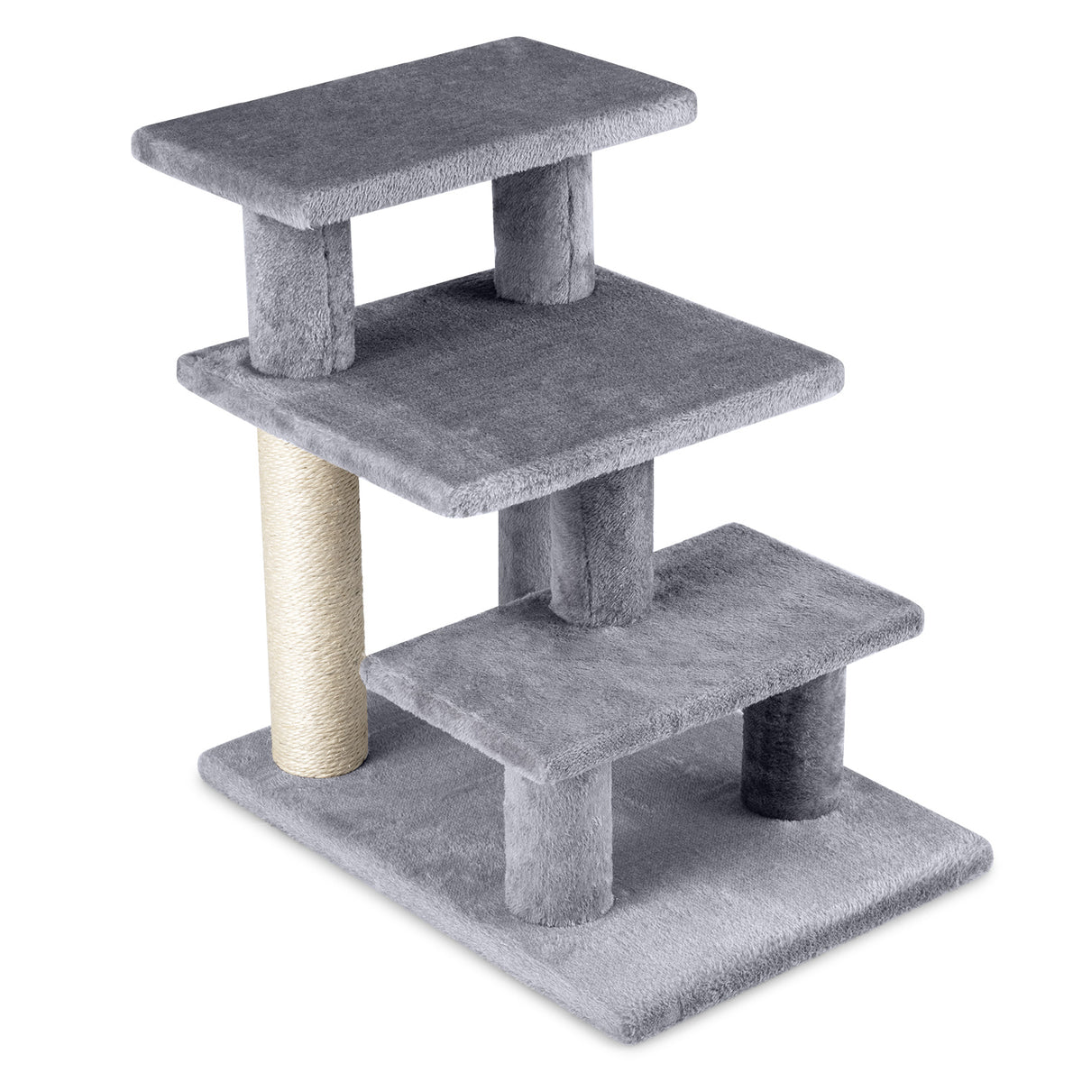 3-Tier Cat Stairs with Scratching Posts - 19 Inch Plush Steps for High Bed & Sofa - Gray