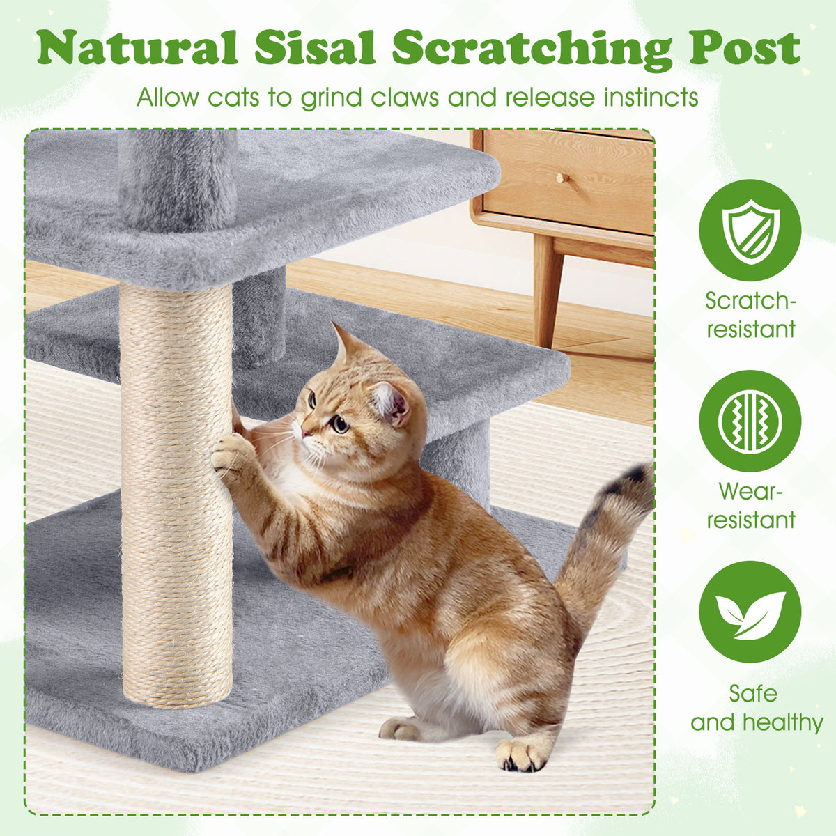 3-Tier Cat Stairs with Scratching Posts - 19 Inch Plush Steps for High Bed & Sofa - Gray