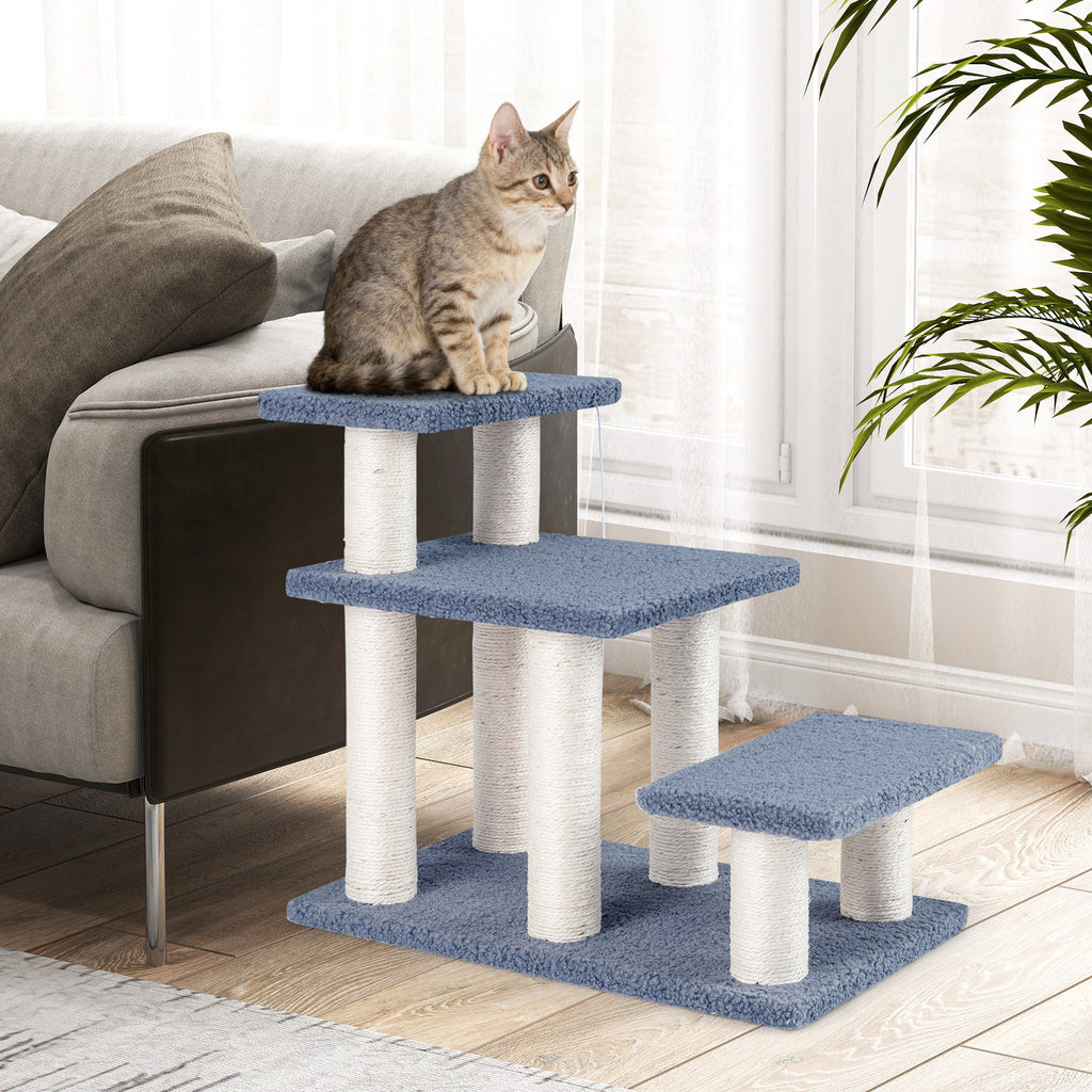Gray 3-Tier Cat Stairs 20 Inch with Scratching Posts & Hanging Toy Ball - Pet Climber & Lounge