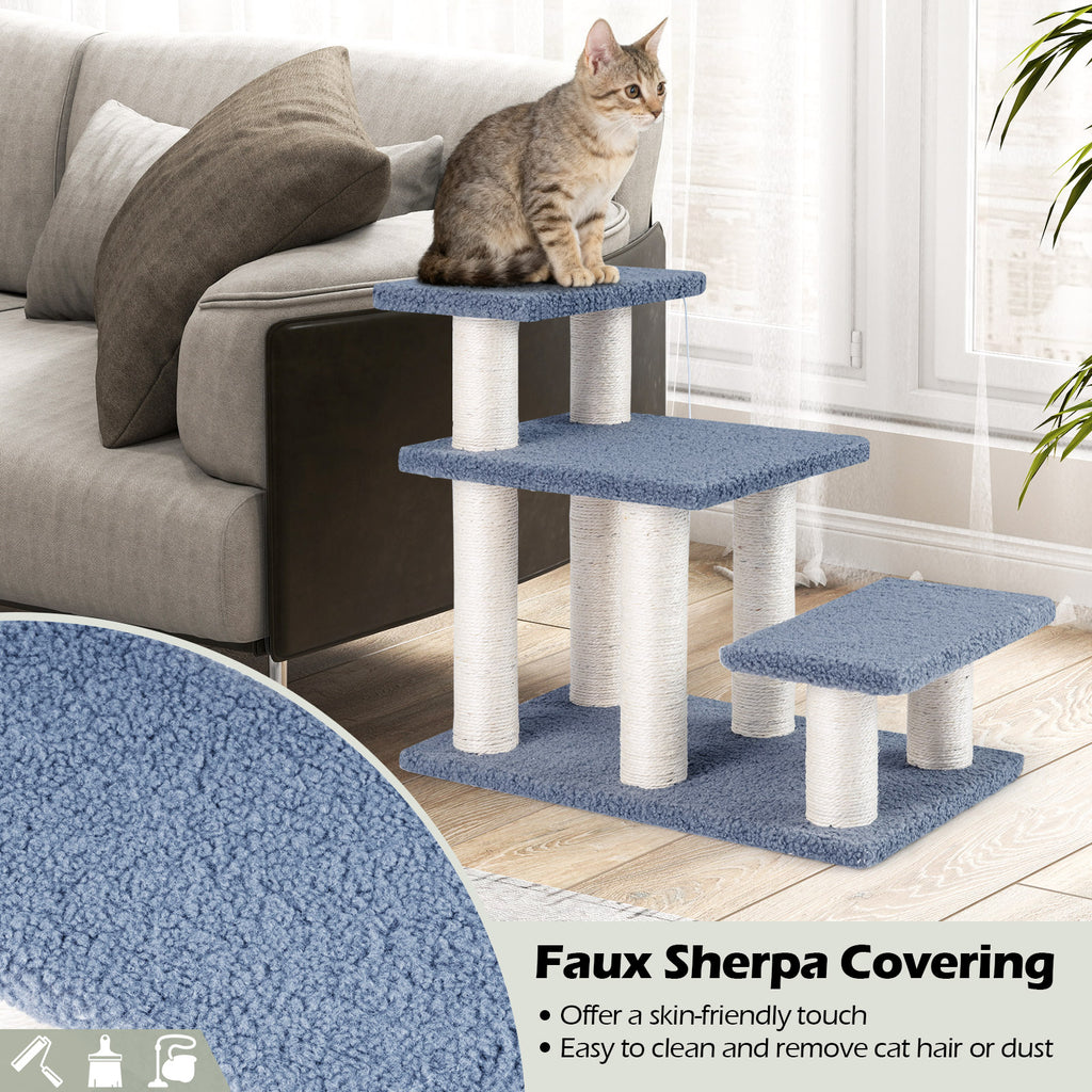 Gray 3-Tier Cat Stairs 20 Inch with Scratching Posts & Hanging Toy Ball - Pet Climber & Lounge
