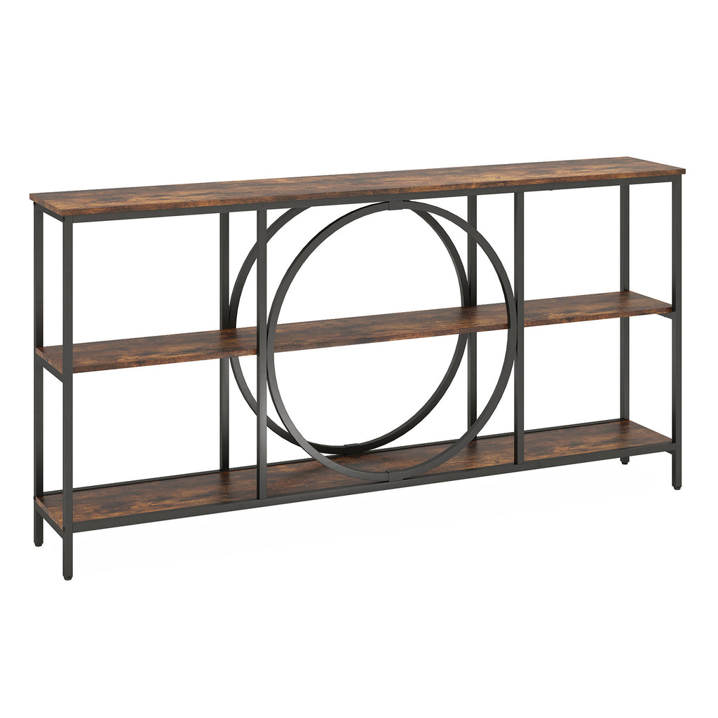 3-Tier Console Table with Faux Marble Top, Rustic Brown
