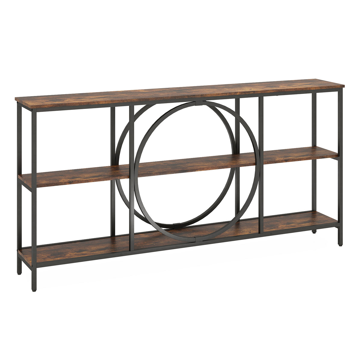 3-Tier Console Table with Faux Marble Top, Rustic Brown