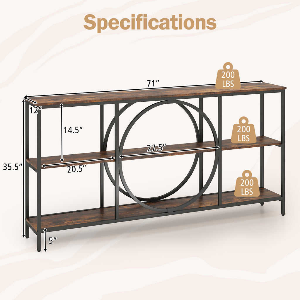3-Tier Console Table with Faux Marble Top, Rustic Brown