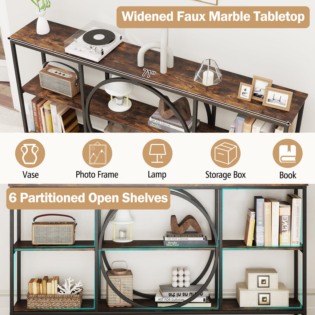 3-Tier Console Table with Faux Marble Top, Rustic Brown
