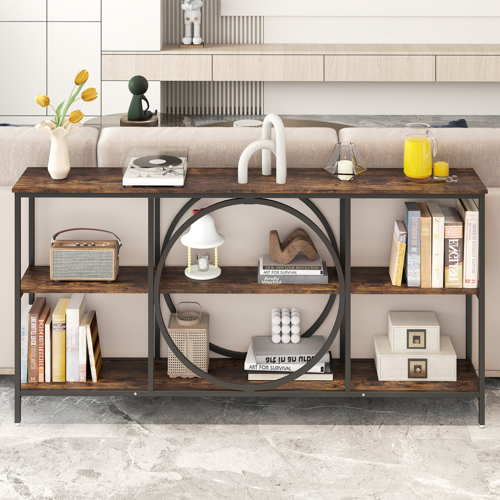 3-Tier Console Table with Faux Marble Top, Rustic Brown