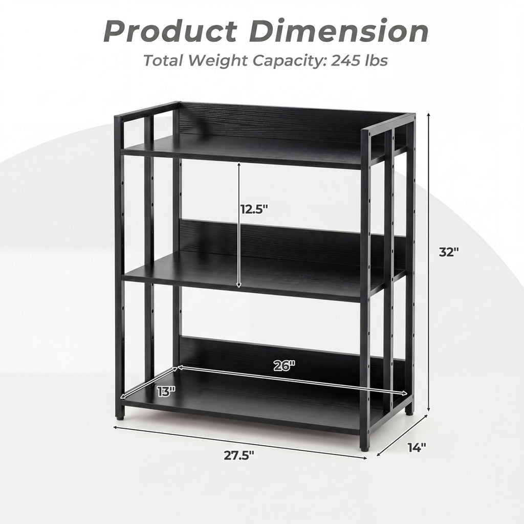 3-Tier Corner Bookshelf with Adjustable Shelves and Anti-Toppling