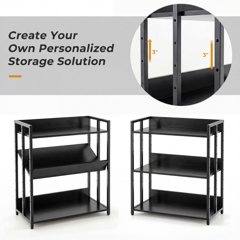 3-Tier Corner Bookshelf with Adjustable Shelves and Anti-Toppling