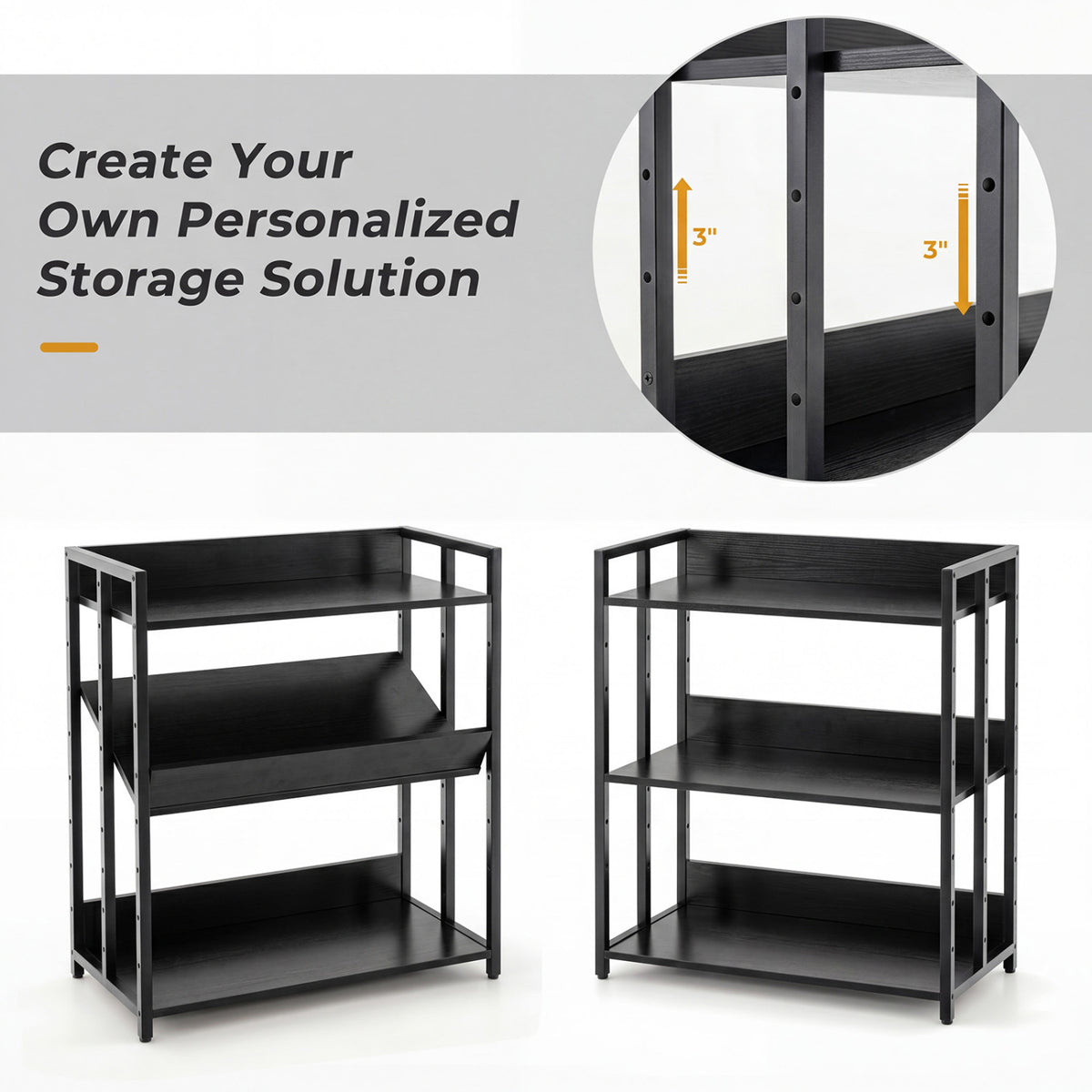 3-Tier Corner Bookshelf with Adjustable Shelves and Anti-Toppling