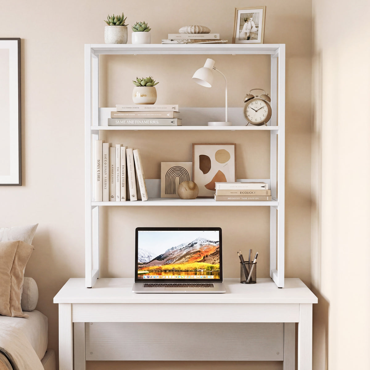 3-Tier Countertop Storage Hutch with Open Shelves - White