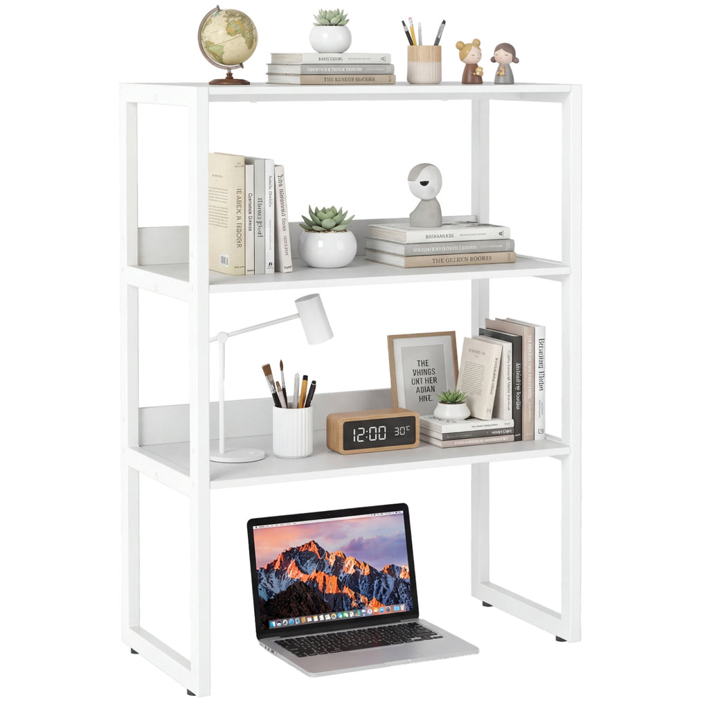 3-Tier Countertop Storage Hutch with Open Shelves - White