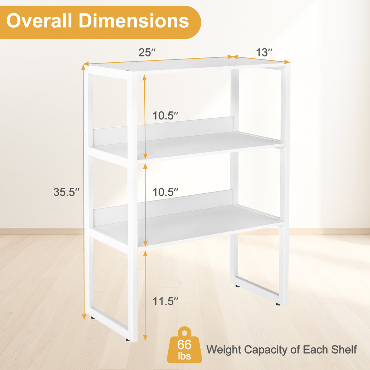 3-Tier Countertop Storage Hutch with Open Shelves - White