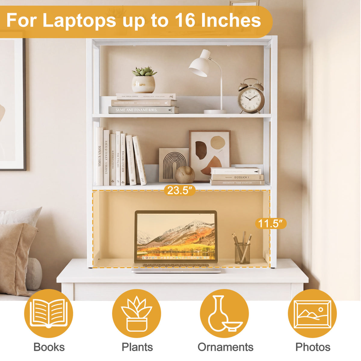 3-Tier Countertop Storage Hutch with Open Shelves - White