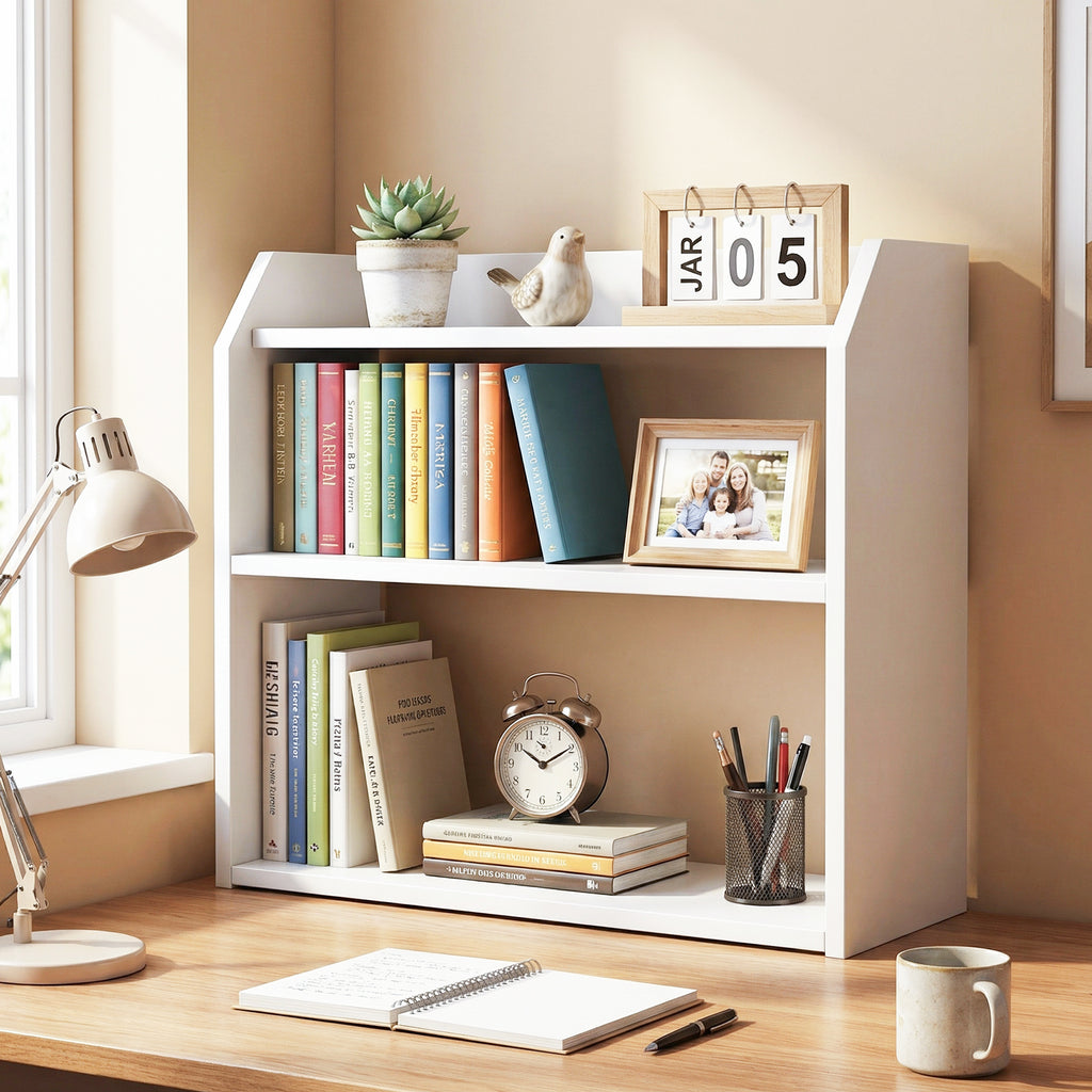 3-Tier Desktop Bookshelf with Guardrails - White
