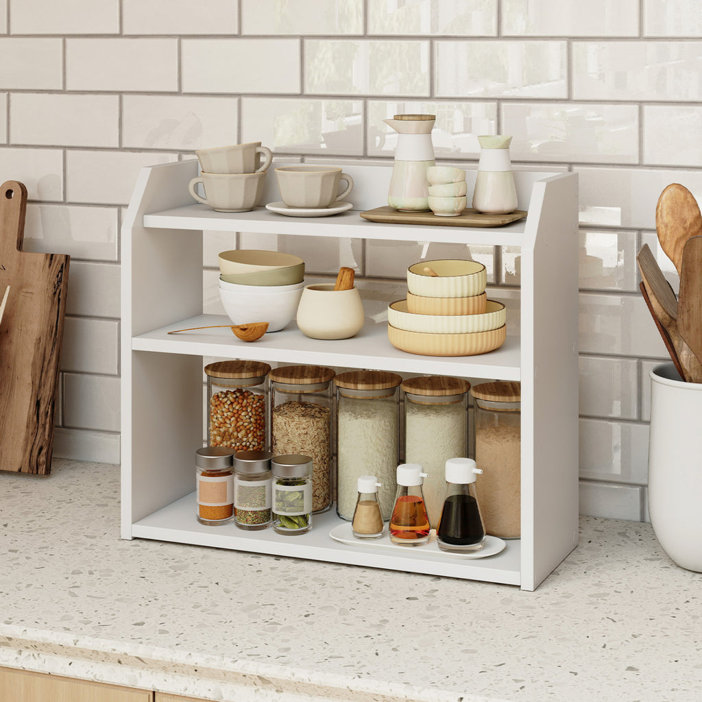 3-Tier Desktop Bookshelf with Guardrails - White