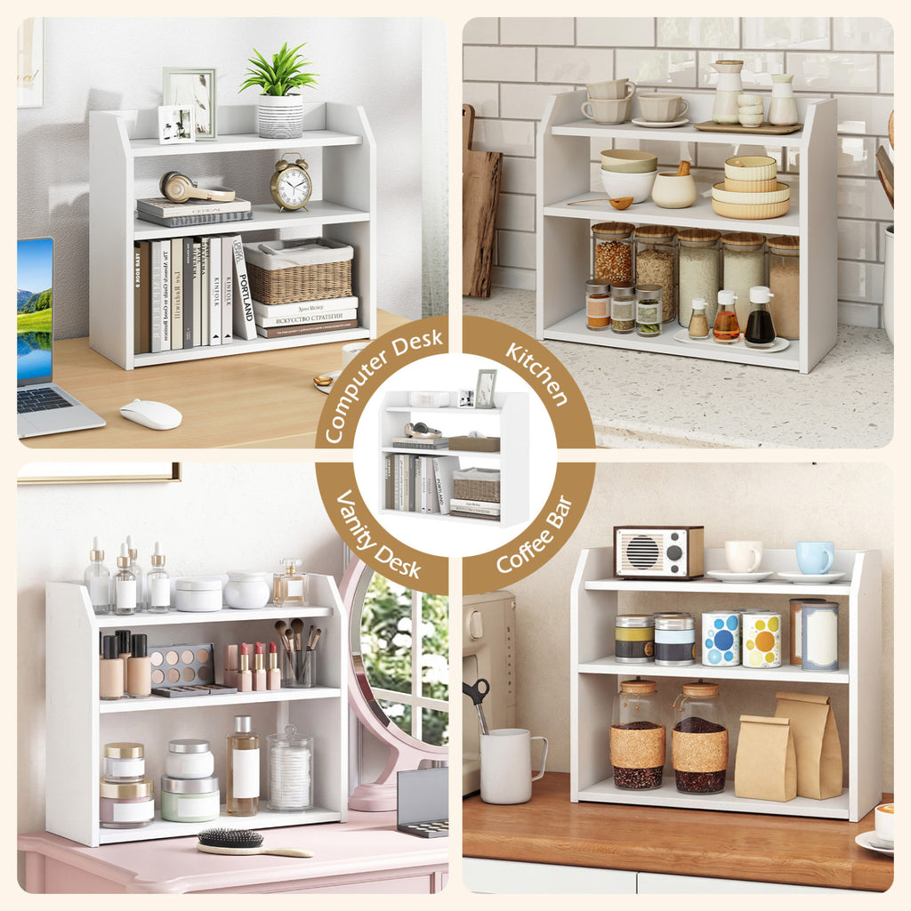 3-Tier Desktop Bookshelf with Guardrails - White