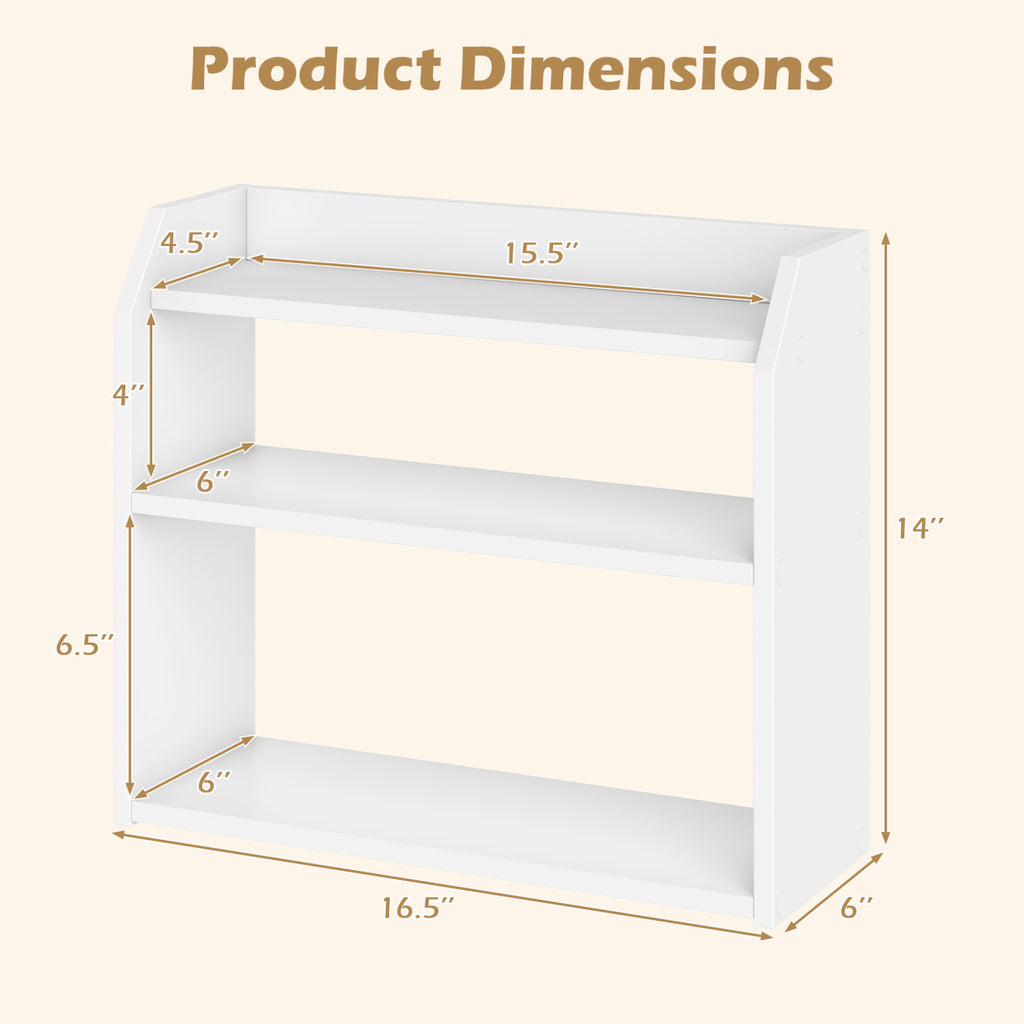 3-Tier Desktop Bookshelf with Guardrails - White