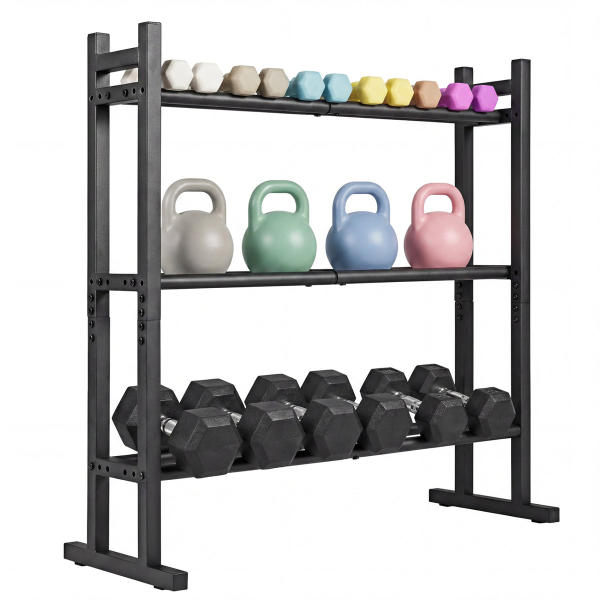 3-Tier Dumbbell Rack - Heavy-Duty Adjustable Weight Storage Stand - Black
