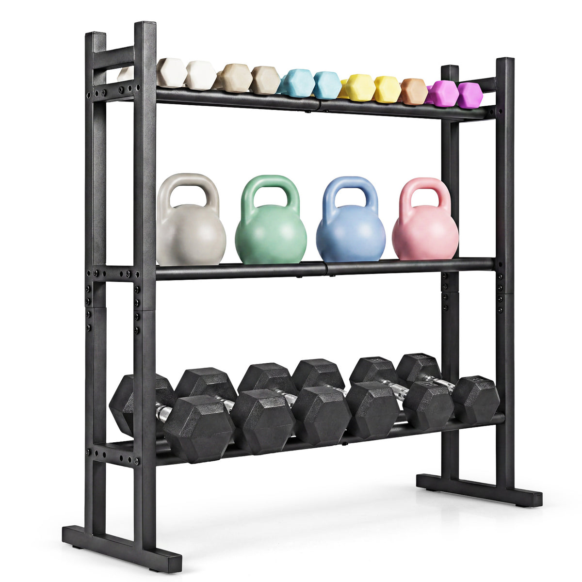 3-Tier Dumbbell Rack - Heavy-Duty Adjustable Weight Storage Stand - Black