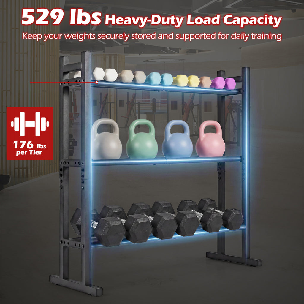 3-Tier Dumbbell Rack - Heavy-Duty Adjustable Weight Storage Stand - Black